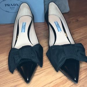 Black Prada Kitten Heels With Bow. Original Box!